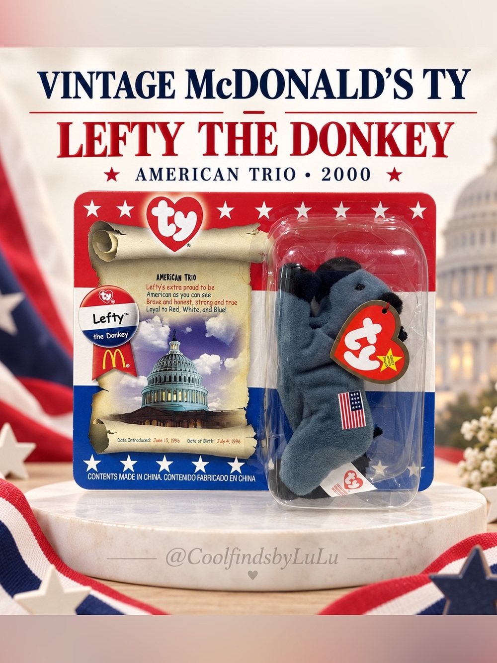 Vintage 2000 McDonald’s TY Lefty the Donkey Teenie Beanie Baby